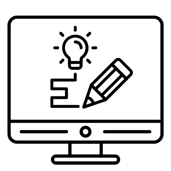 Computer outline with pencil drawing a light bulb