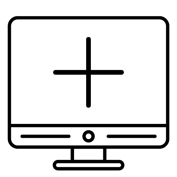 Computer outline with plus symbol